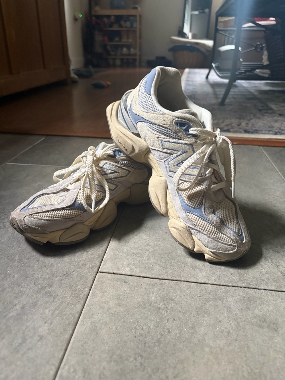 New Balance Women’s Cream & Light Blue Athletic Sneakers